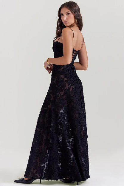 Summer floral maxi dress with lace-up back