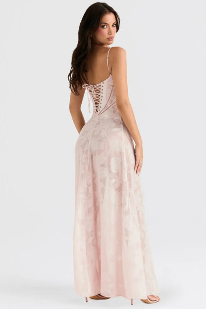 Susannah | Lace-Up Open-Back Floral Maxi Dress