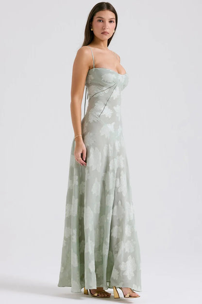 Susannah | Lace-Up Open-Back Floral Maxi Dress