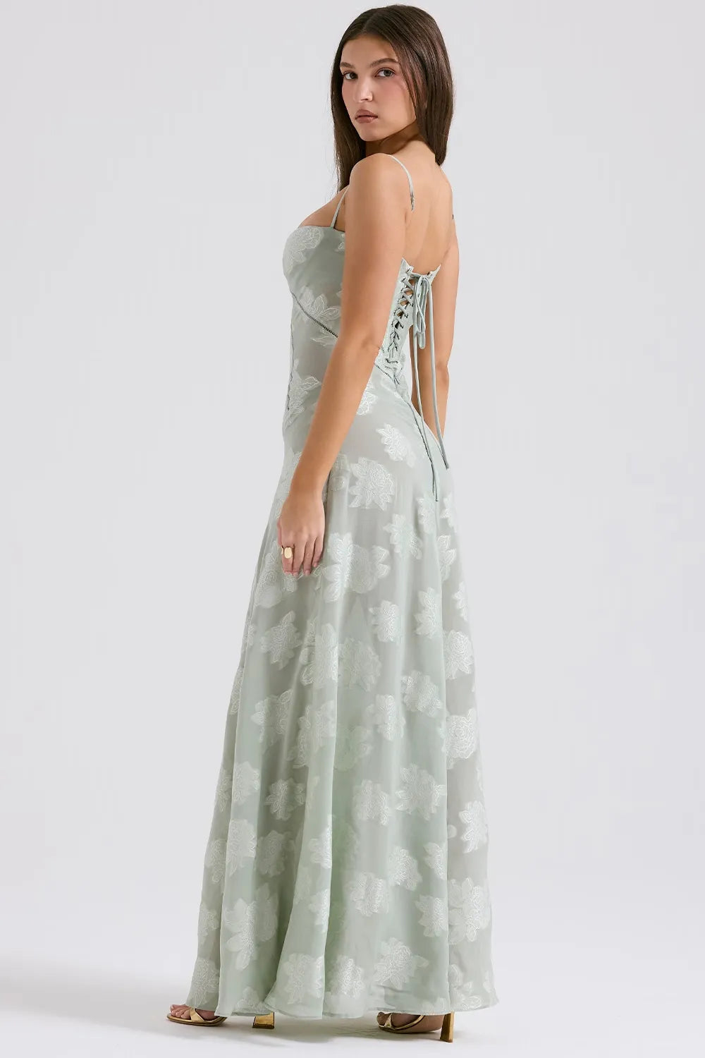 Susannah | Lace-Up Open-Back Floral Maxi Dress
