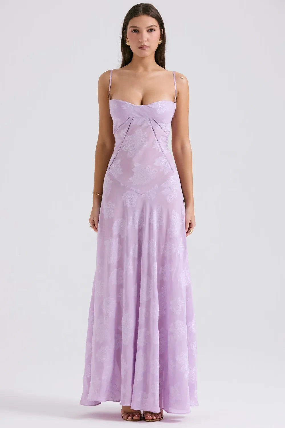 Orchid floral open-back maxi dress