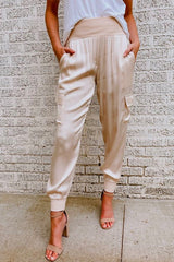 High-waist cargo tapered trousers, front view