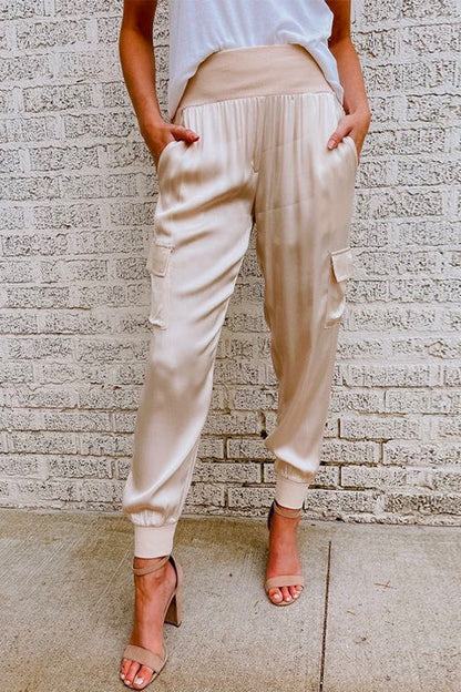 High-waist cargo tapered trousers, front view