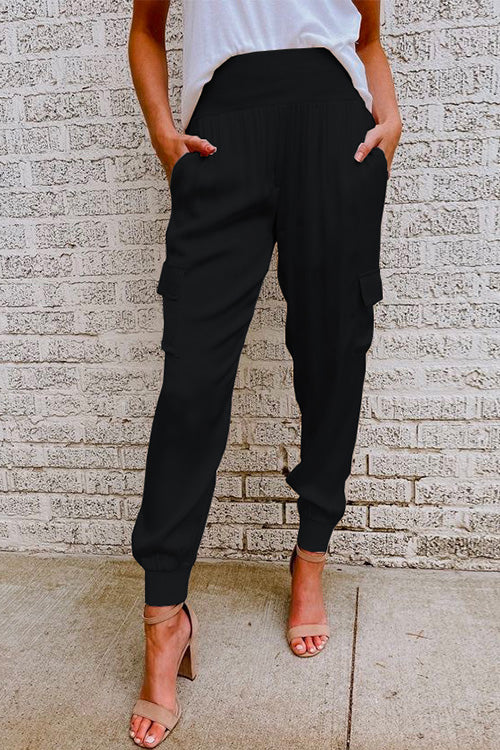 Tapered cargo trousers, side view
