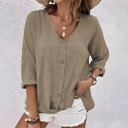 Ashley | Relaxed V-Neck Button Blouse