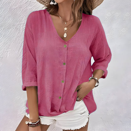 Ashley | Relaxed V-Neck Button Blouse