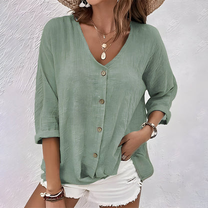 Ashley | Relaxed V-Neck Button Blouse