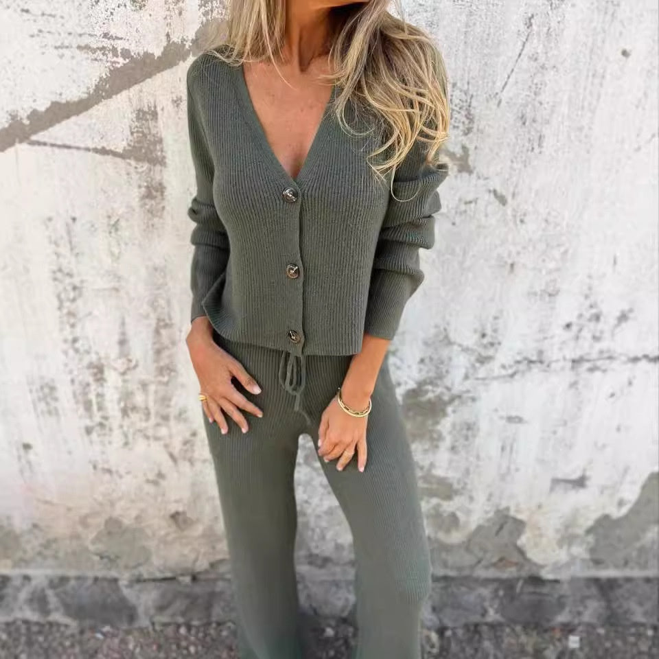 Open-front cardigan two-piece set, side view