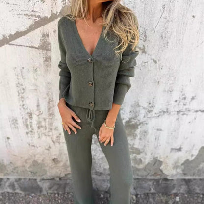 Open-front cardigan two-piece set, side view