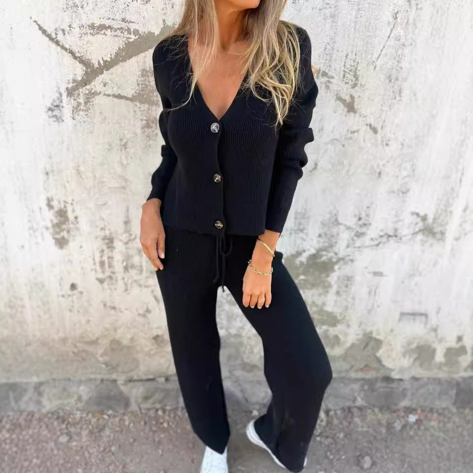 Cardigan set showing open-front layer