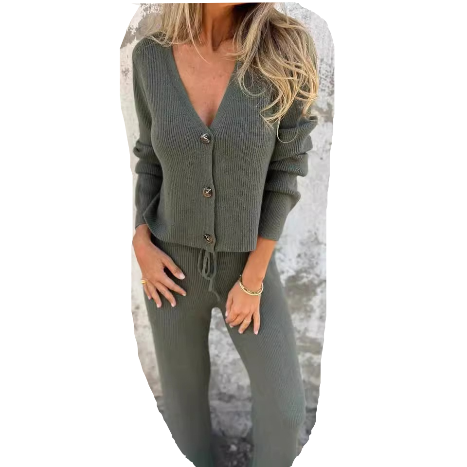 Cardigan set showing soft textured fabric