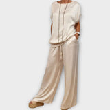 Zinnia draped satin top and pants evening set