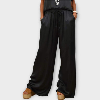 Zinnia draped satin top and pants evening set view 6
