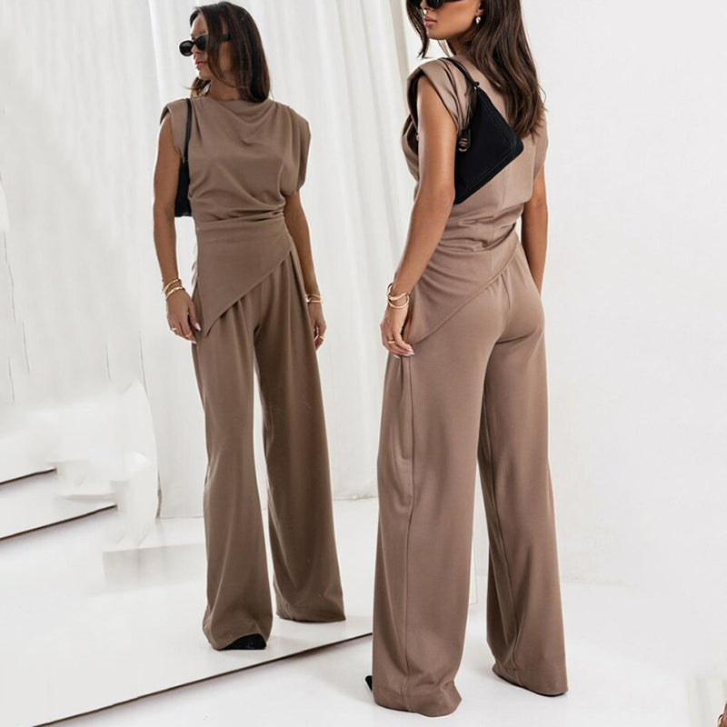 Marivelle | Asymmetric Top and Wide-Leg Pants Set