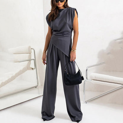 Marivelle | Asymmetric Top and Wide-Leg Pants Set