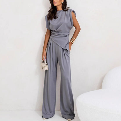 Marivelle | Asymmetric Top and Wide-Leg Pants Set