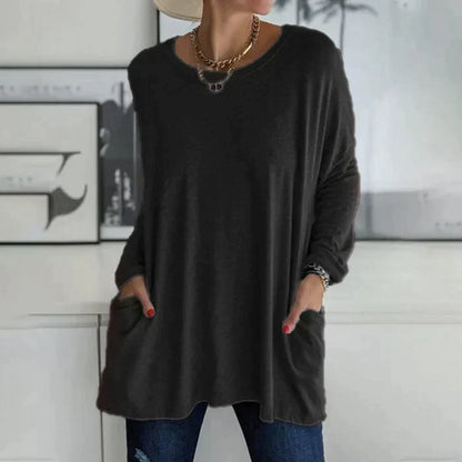 Oversized long sleeve tunic top, front view