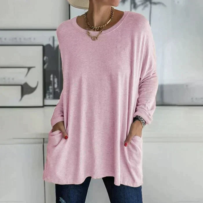 Long sleeve tunic top, side view
