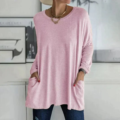 Long sleeve tunic top, side view