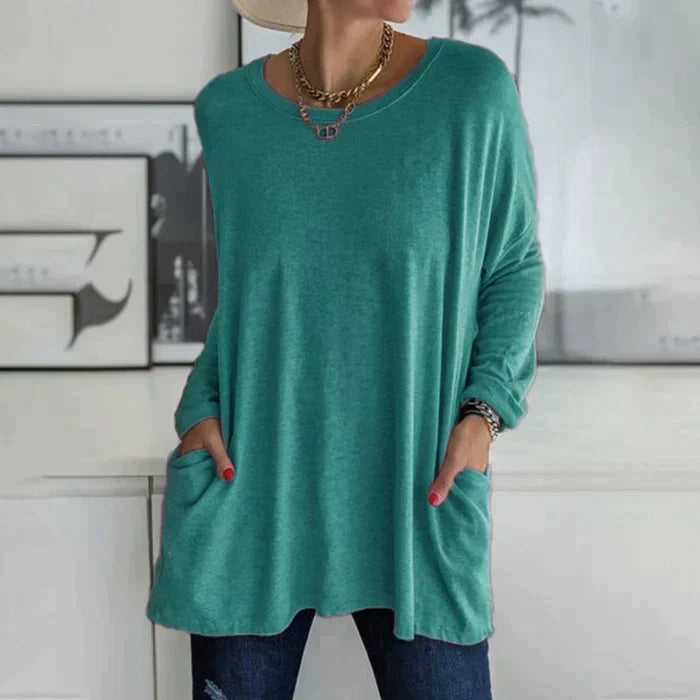 Long sleeve tunic top, detail view