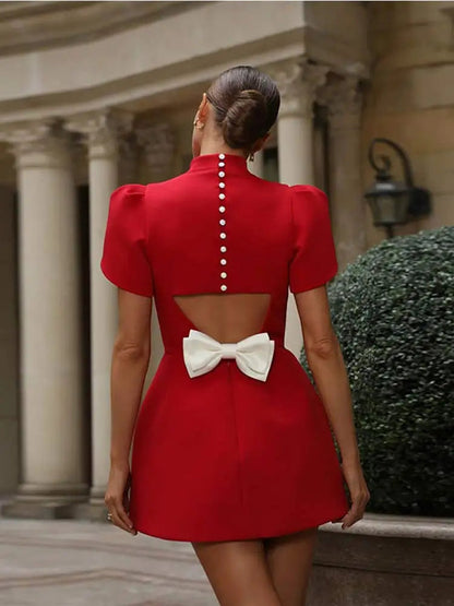 Ruby | Puff Sleeve Red Cocktail Dress