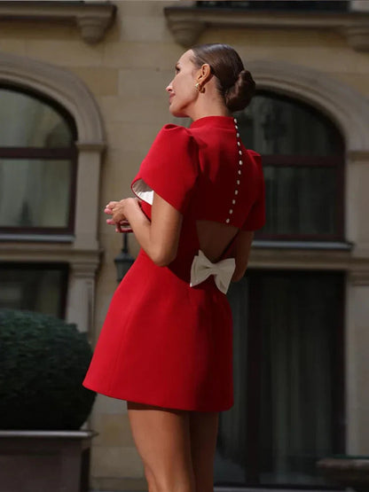 Ruby | Puff Sleeve Red Cocktail Dress