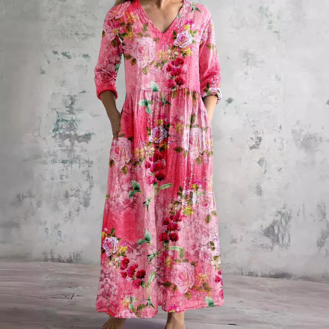 Veridia | Floral V-Neck Maxi Dress