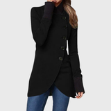 Tegan asymmetric button-front long coat for women