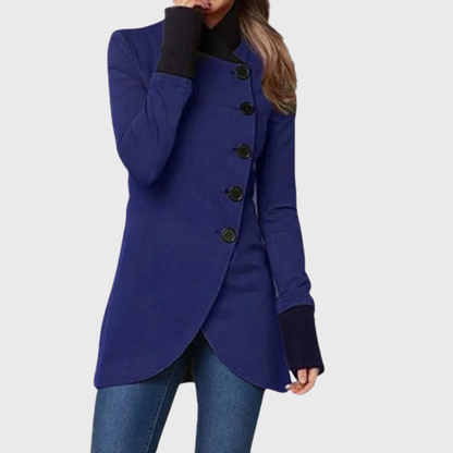 Tegan asymmetric button-front long coat, view 2