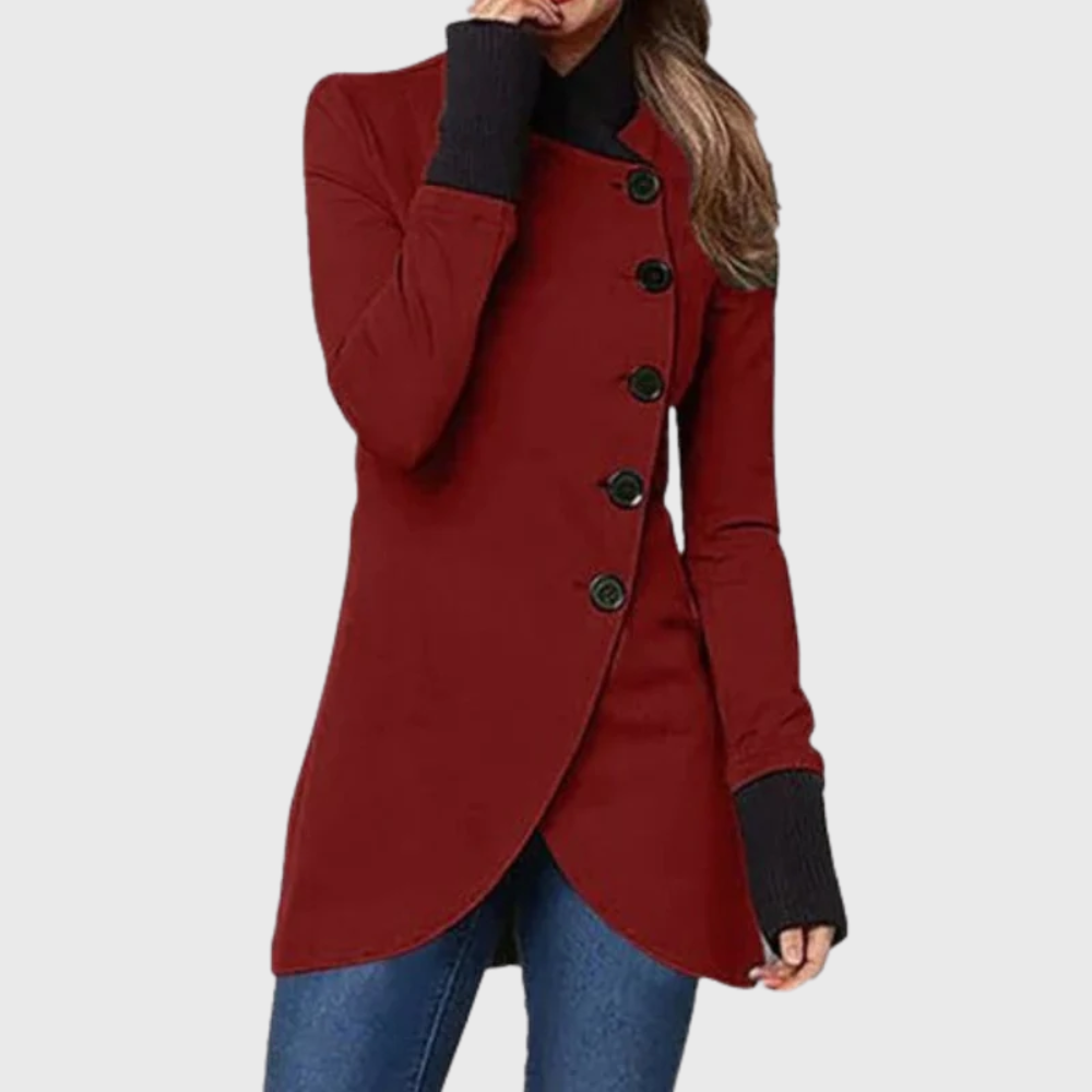 Tegan asymmetric button-front long coat, view 3