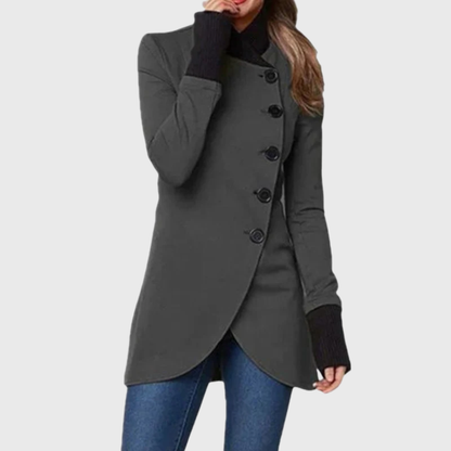 Tegan asymmetric button-front long coat, view 4