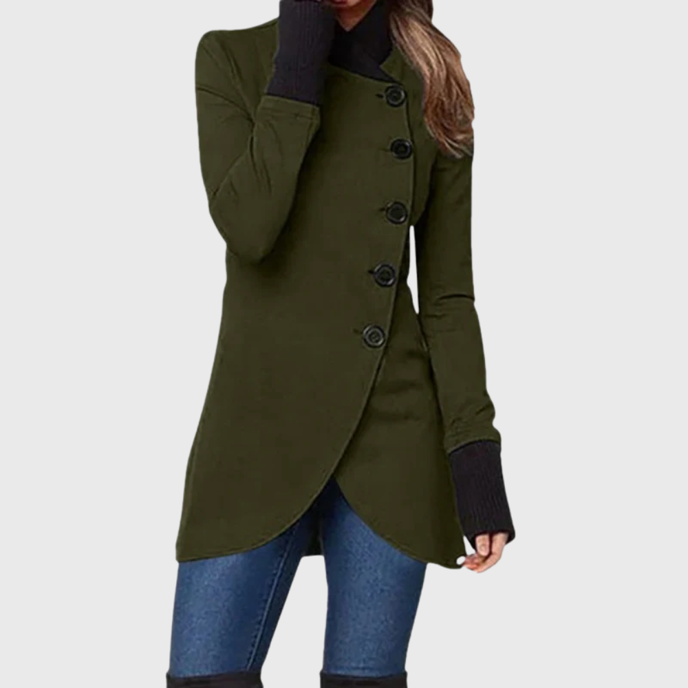 Tegan asymmetric button-front long coat, view 5