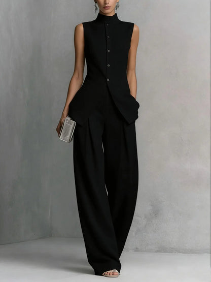 Thelma high-neck sleeveless wide-leg jumpsuit, front view
