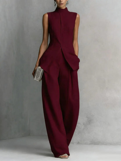 High-neck sleeveless wide-leg jumpsuit, back view