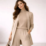 Franvelle ribbed mock-neck three-piece lounge set for women