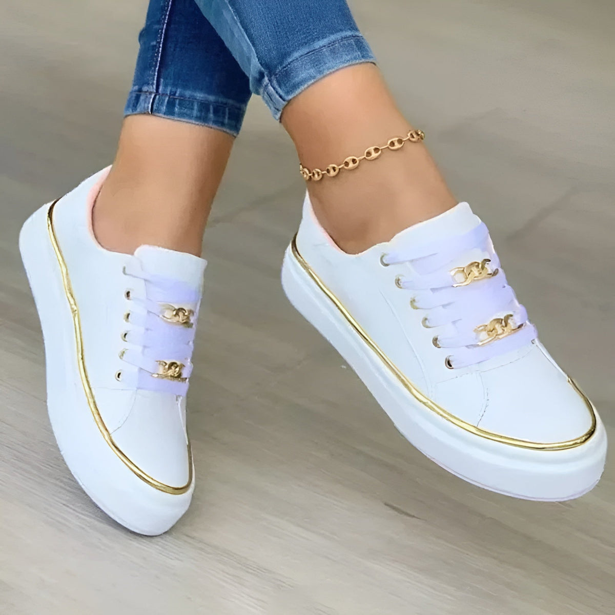 Trudy lace-up platform sneakers with chain details, side view