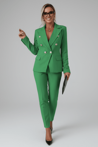 Blazer suit showing button and pocket detail