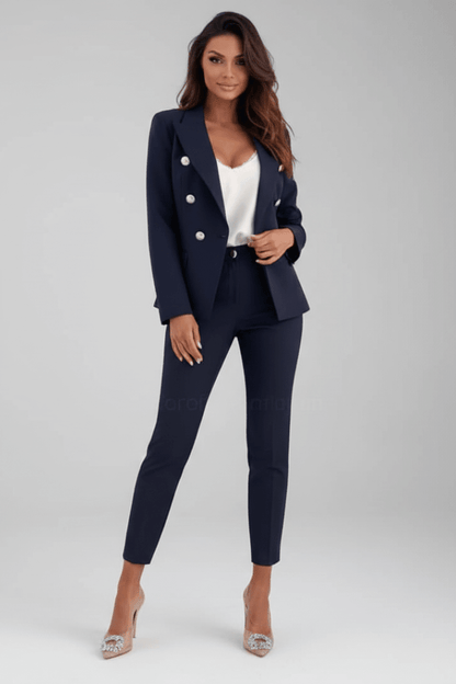 Double-breasted blazer suit, full-length view