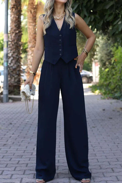 Ottavia | Sleeveless Vest and Wide-Leg Trouser Suit