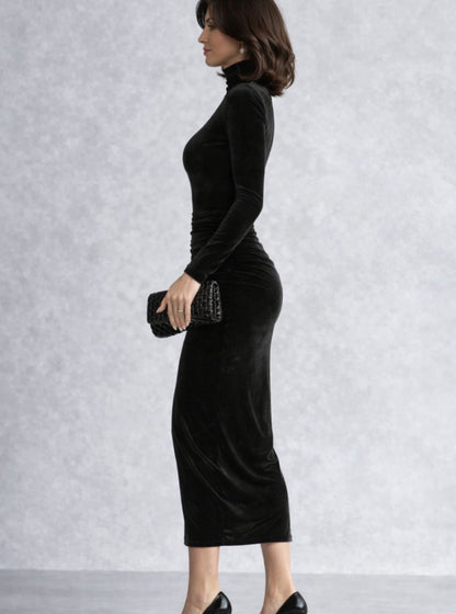 Black turtleneck cocktail dress, view 2
