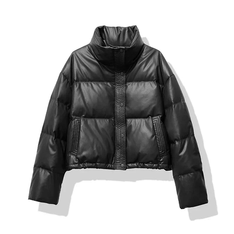 Cropped quilted puffer jacket for women view 2