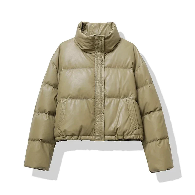 Cropped quilted puffer jacket for women view 3