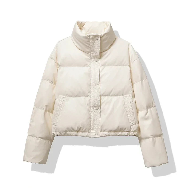 Cropped quilted puffer jacket for women view 4