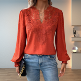 Lace V-neck long-sleeve blouse for women