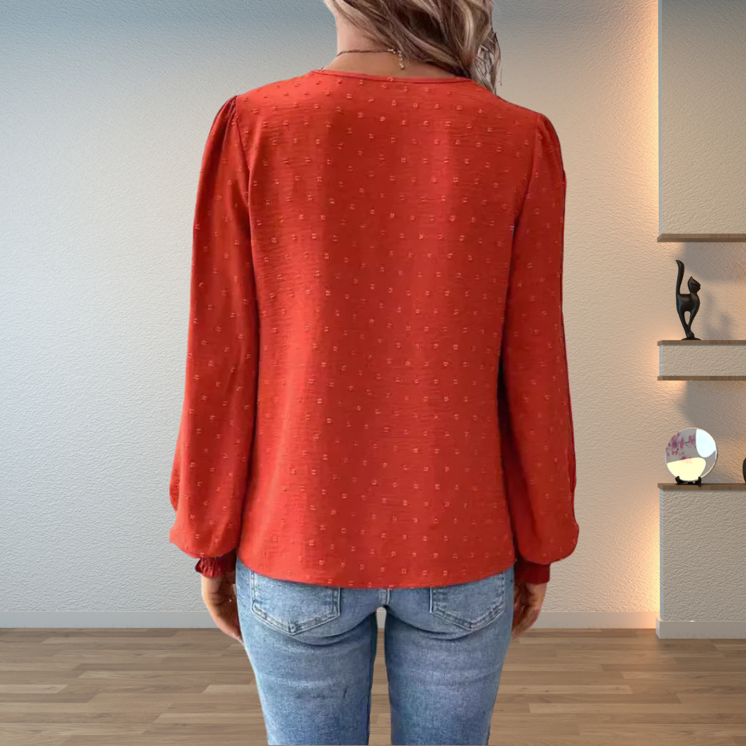 Lace V-neck long-sleeve blouse for women view 2