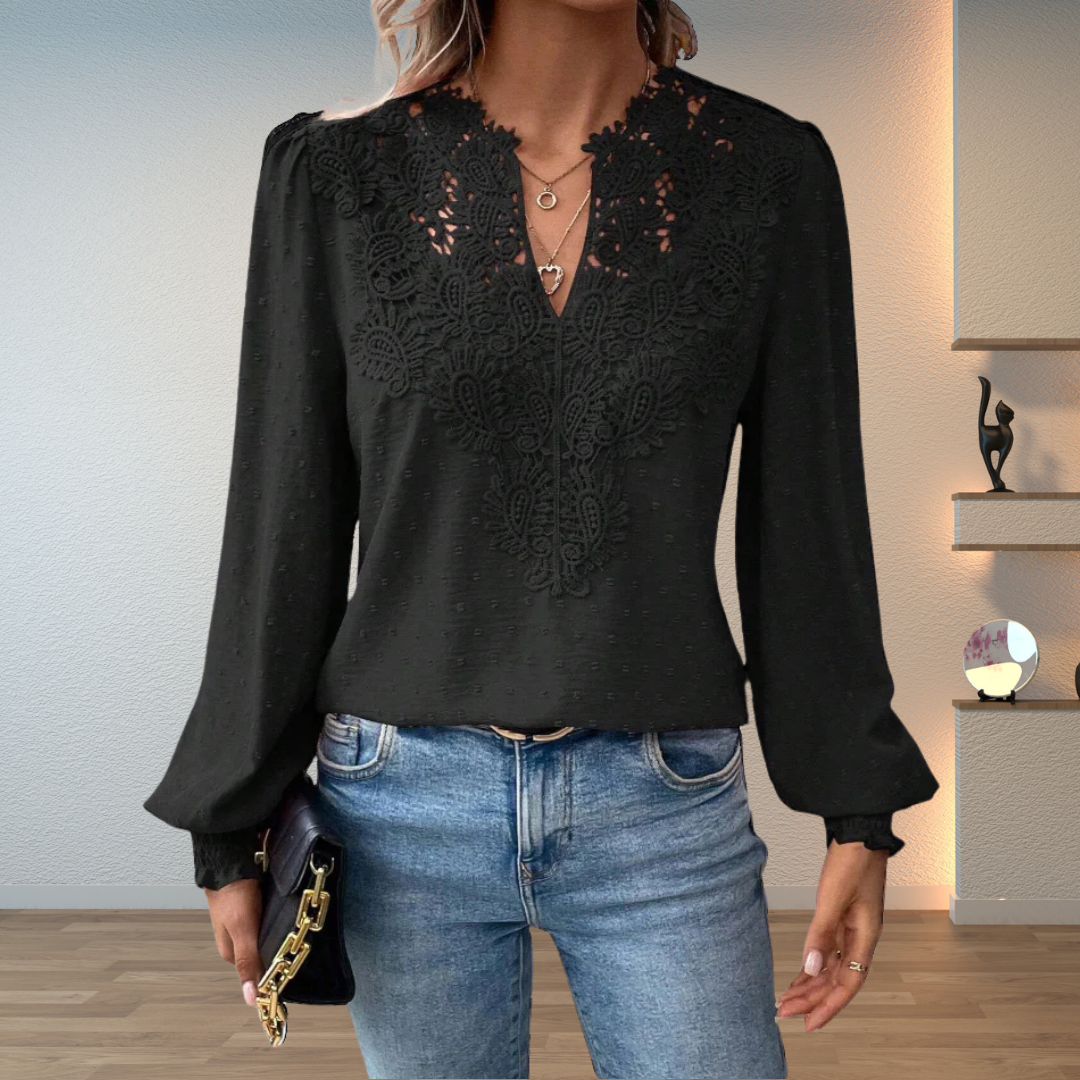 Lace V-neck long-sleeve blouse for women view 3