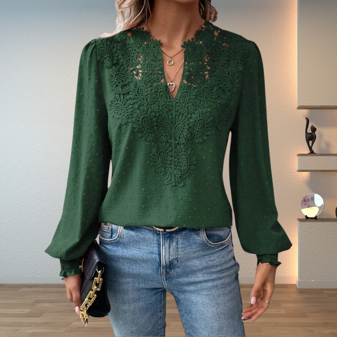 Lace V-neck long-sleeve blouse for women view 4