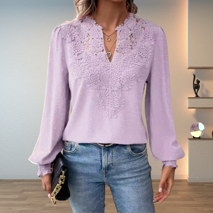Lace V-neck long-sleeve blouse for women view 5