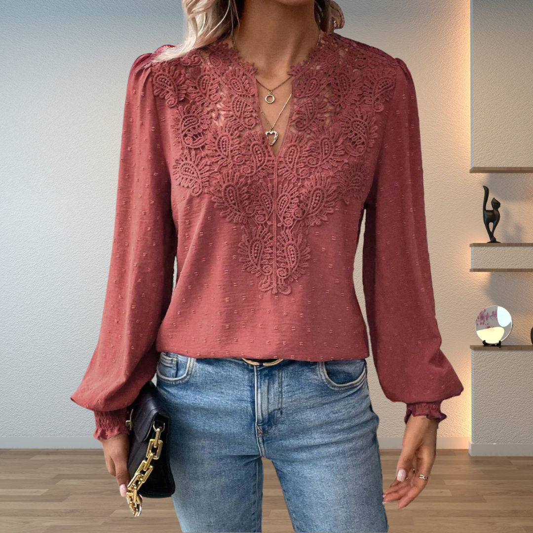 Lace V-neck long-sleeve blouse for women view 6
