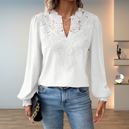 Lace V-neck long-sleeve blouse for women view 7